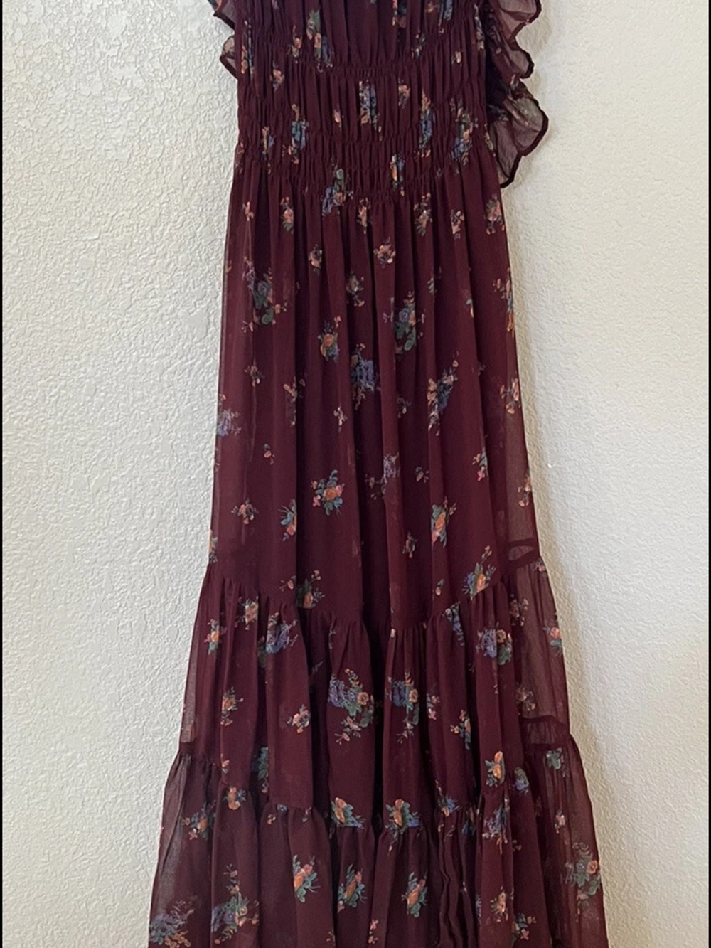 Free People Burgundy Floral Smocked Ruffle Maxi Dress - Picture 4 of 6